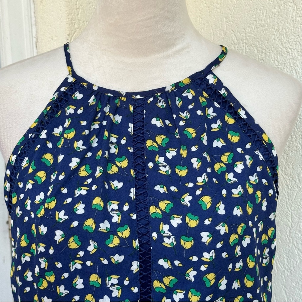 MI AMI. Navy Blue Floral Dress with Yellow flowers. Size M. Spaghetti Straps.
